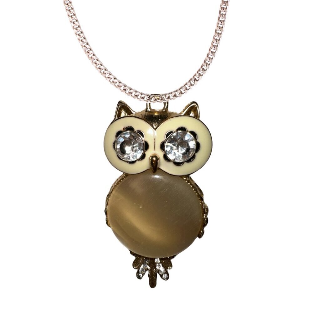 Vintage Owl Pendant Gold Necklace 16 inches